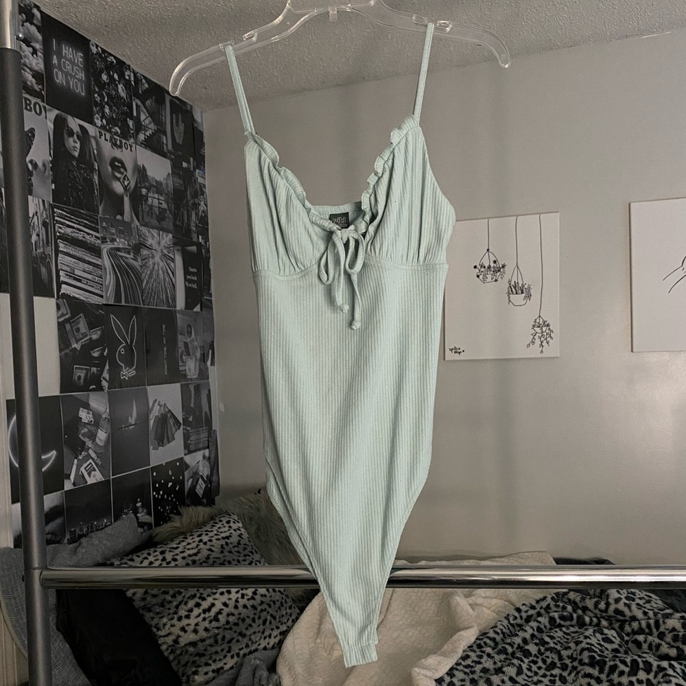 turquoise blue body suit